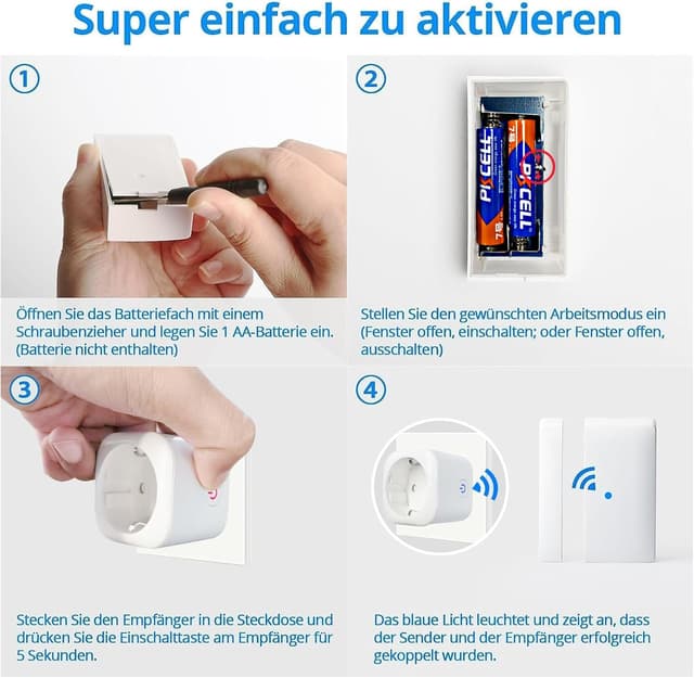 Detalle de Epochglo Fensterkontaktschalter für Dunstabzugshaube – Funk-Abluftsteuerung zum Lüften bei geöffnetem Fenster