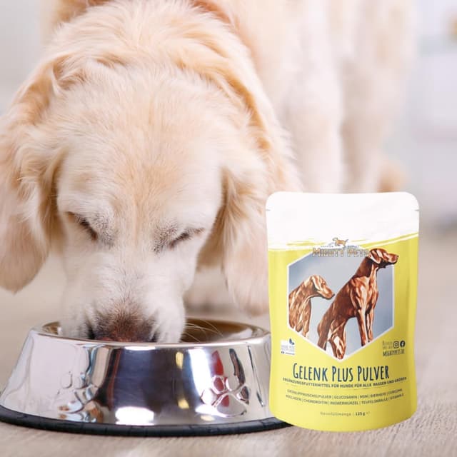 Detalle de Mighty Pets GELENK Plus Pulver für Hunde (bis 125 Portionen) mit Grünlippmuschel, MSM & Kurkuma
