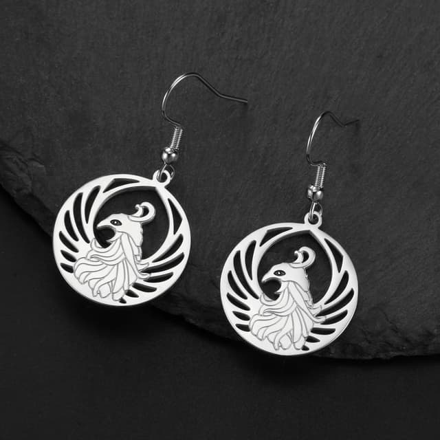 Detalle de Phönix-Ohrringe für Damen aus Edelstahl mit Vogel-Motiv – baumelndes Symbol für Glück und Erneuerung