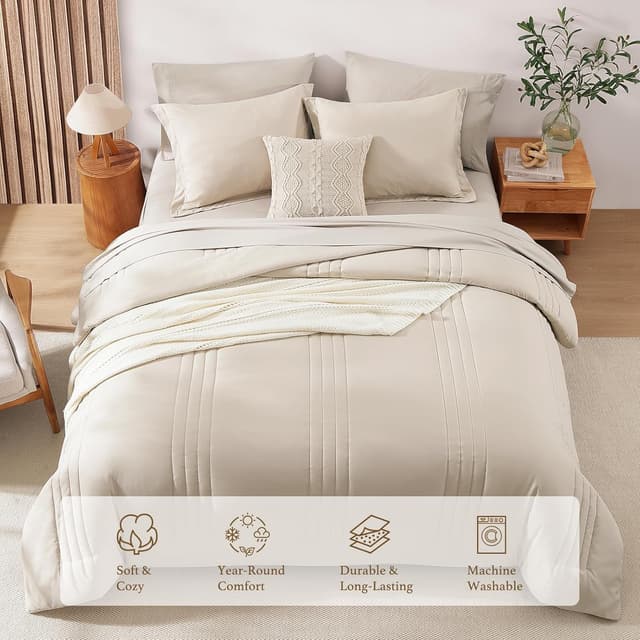 Detalle de Monbix Queen Comforter Set 7-piece Beige