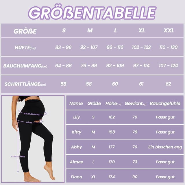 Detalle de DDOBB Damen Umstandsleggings mit Taschen (High Waist) für Schwangerschaft, Yoga & Alltag
