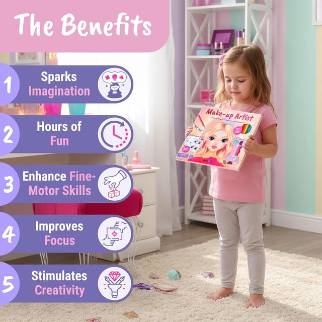 Detalle de BSCOOL Make-up Artist 3-in-1 Fun Makeup, Sticker & Coloring Kit for Girls (Ages 5+)