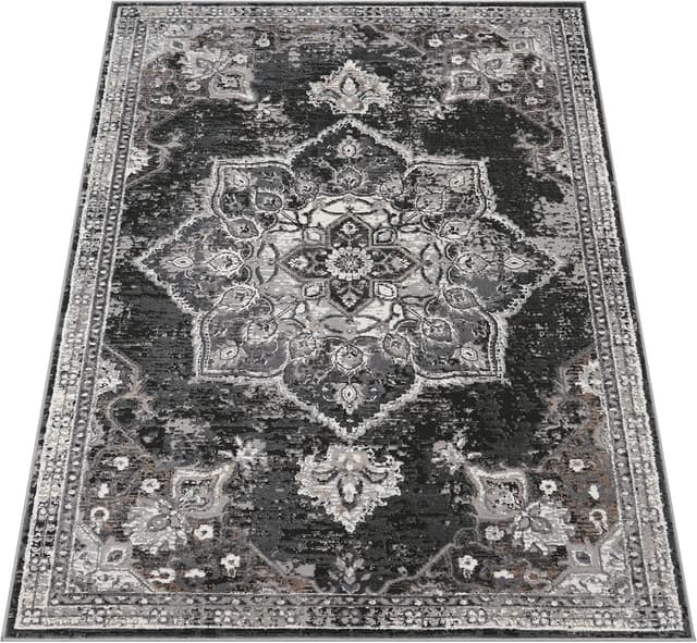 Detalle 1 de Paco Home tapis de salon à poils ras motif oriental floral mandala moderne avec bordure 60x100 cm, noir 2