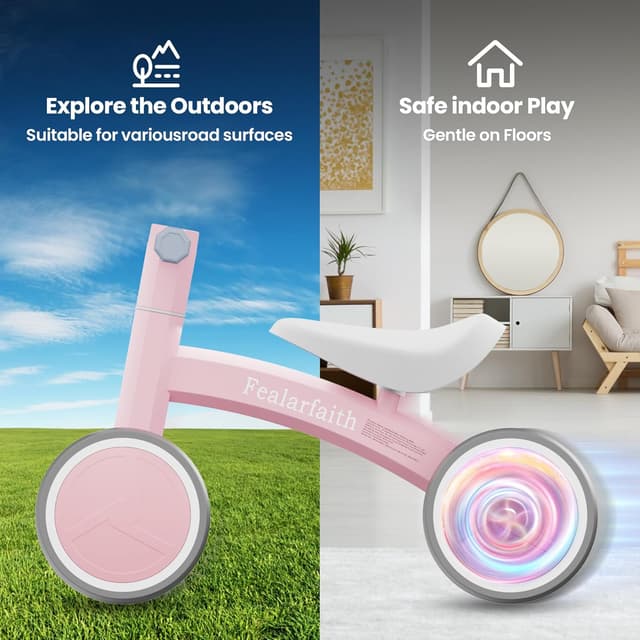 Thumbnail 6 de Fealarfaith Baby Balance Bike (Baby Pink) for 10–36 Months — LED Lighting Wheels, 4-Wheel Toddler First Bike