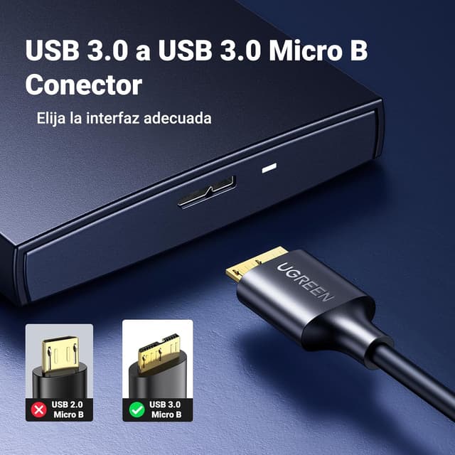 Detalle 2 de UGREEN Cable USB 3.0 a Micro B 5Gbps 🚀