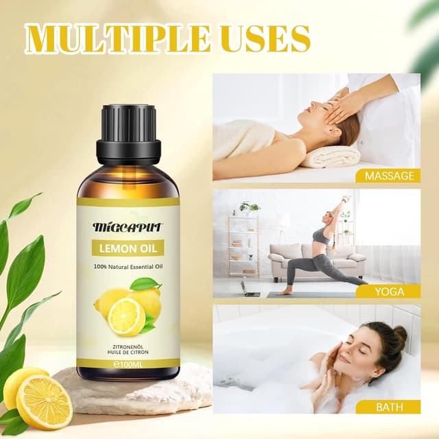 Detalle de Migcaput Ätherisches Zitronenöl (100 ml) – kaltgepresst, 100% naturrein für Diffuser & Raumduft