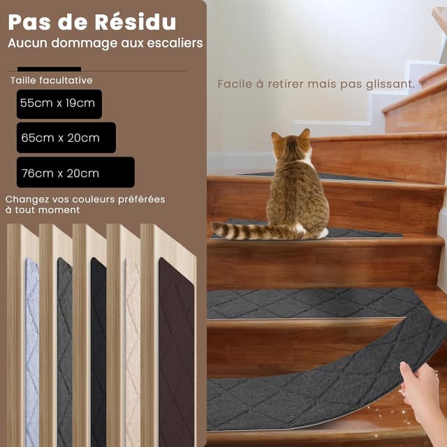 Detalle 2 de Homwiz tapis d’escalier 55x19 cm antidérapant