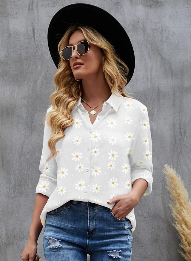 Thumbnail 6 de Livonmone women’s casual long-sleeve V-neck button-down tunic blouse