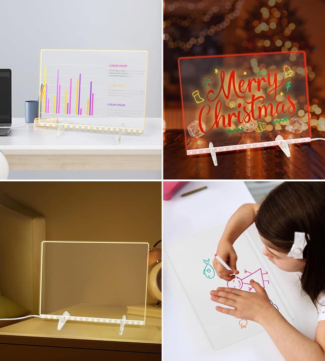 Detalle de LED Note Board with 10 Light Modes (30 x 20cm) – Glowing Doodle & Memo Board for Kids