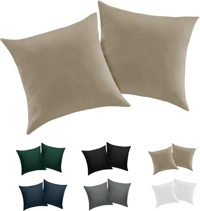 Detalle de BEDELITE Kissenbezug 80x80 cm aus Baumwolle, Beige (2er-Set) mit extra-langer Reißverschluss