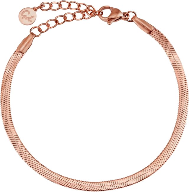 Detalle de GD GOOD.designs EST. 2015 Bracciale a serpente da donna in acciaio inox dorato 18K, 3 mm, impermeabile e regolabile 15–19 cm