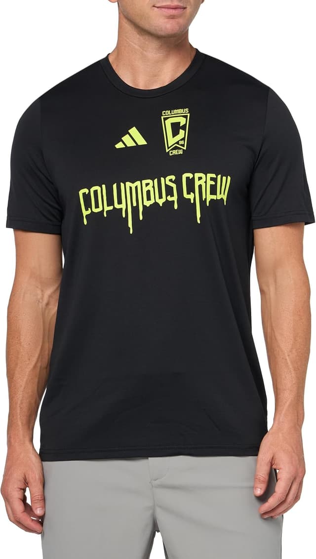 Detalle de adidas Men’s Columbus Crew Pre-Game Short Sleeve T-Shirt (Officially Licensed MLS Fanwear)