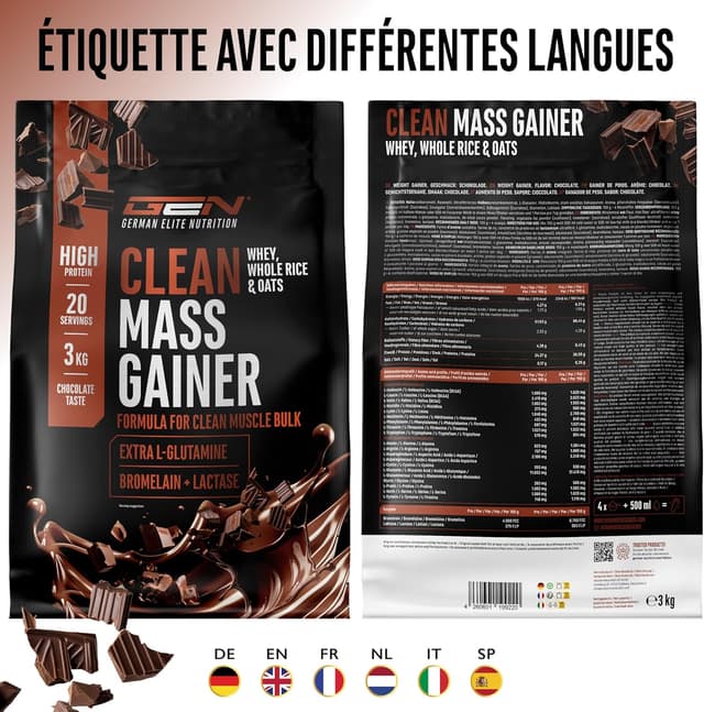 Thumbnail 6 de Clean Weight Gainer 3 kg (chocolat) – gainer végétarien avec glucides complexes