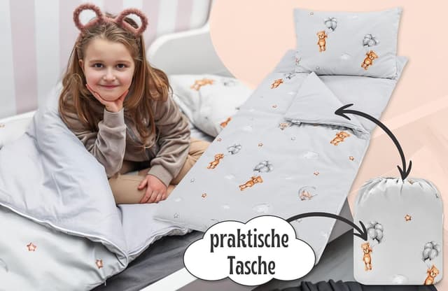 Detalle de Sacco a pelo per bambini con cuscino e cerniera 75x140 cm Orsetti