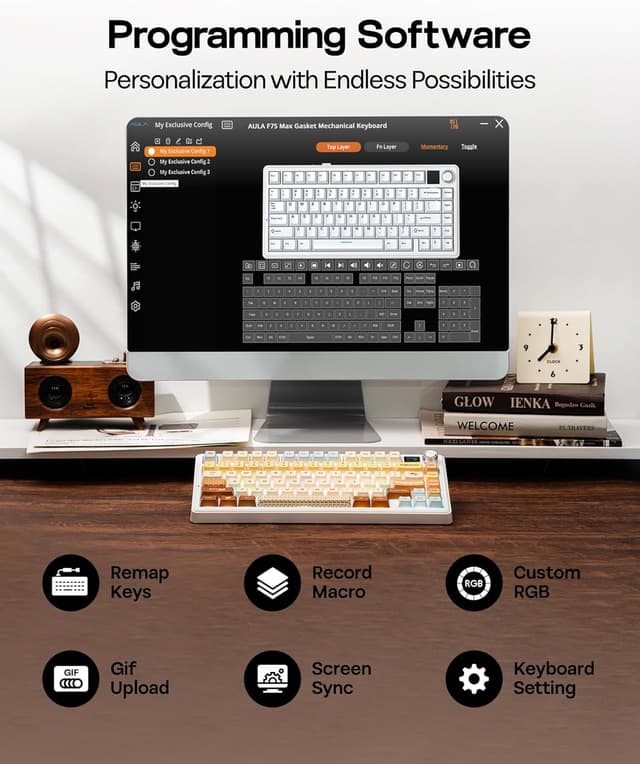 Thumbnail 6 de EPOMAKER X Aula F75 Max : clavier mécanique sans fil 75% QWERTY avec écran TFT et RVB, switches Caramel/Reaper