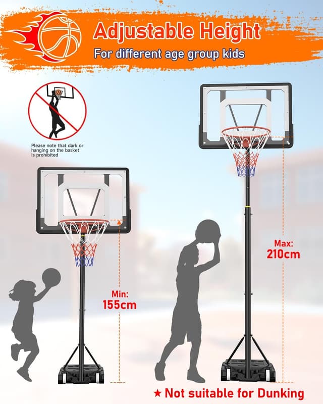 Thumbnail 1 de Panier de basket portable réglable 1,5–2,1 m avec panneau 84 cm
