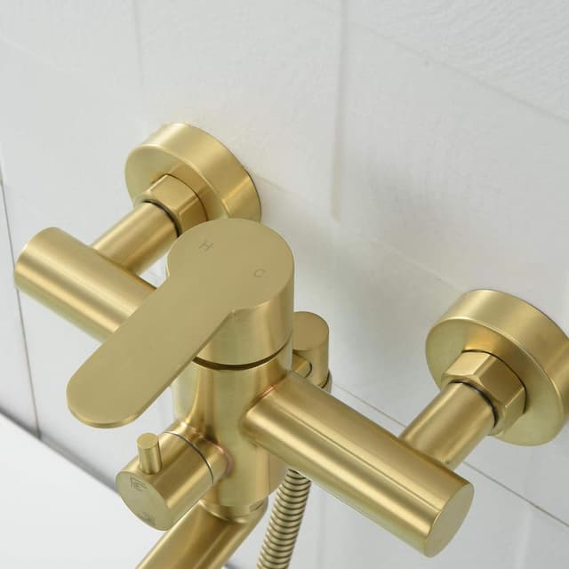 Detalle 2 de HomeLava Rubinetto per vasca da bagno con doccetta e tubo doccia da 1,5 m, oro spazzolato