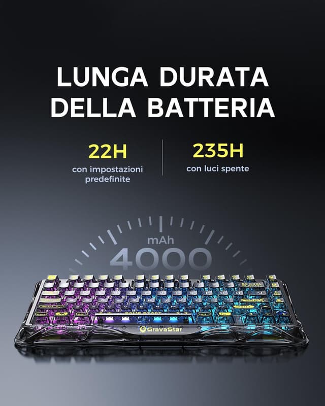 Detalle de GravaStar Mercury K1 Lite tastiera meccanica wireless 75% con BT 5.0/2.4G/USB-C e RGB