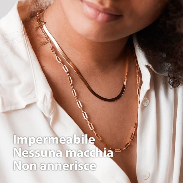 Detalle de BONNYBIRD BonnySnake collana donna in acciaio chirurgico 316L multifilo placcato in argento, oro e oro rosa