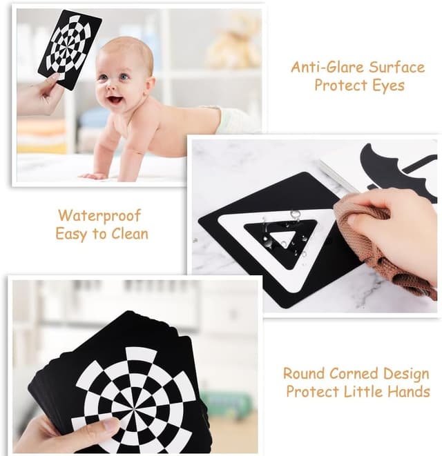 Detalle de Aolso Sensory Toys Schwarz-Weiß-Kontrastkarten (20-teilig) für Babys 0–6 Monate