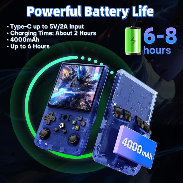 Detalle de Retro Handheld Game Console R36MAX mit 4,0" IPS-HD-Display, 4.000-mAh-Akku und vorinstallierten Spielen (blau)