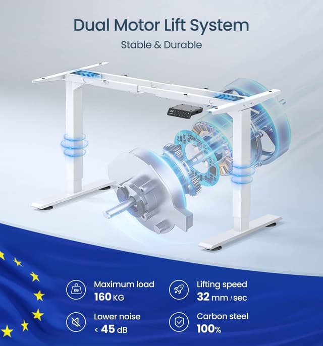 Detalle 1 de MAIDeSITe T2 Pro dual-motor adjustable height standing desk frame (white) with memory smart panel