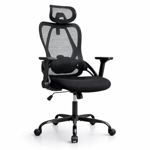 Detalle de Silla de oficina ergonómica T-LOVENDO.ES con soporte lumbar ajustable, malla transpirable y reposacabezas