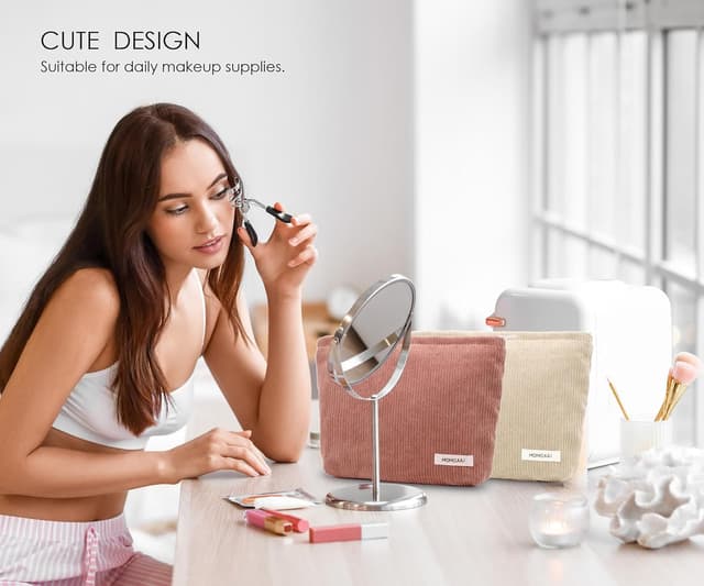 Detalle 2 de Large Corduroy Makeup Bag with Zipper – soft aesthetic organiser pouch (26cm x 18cm)