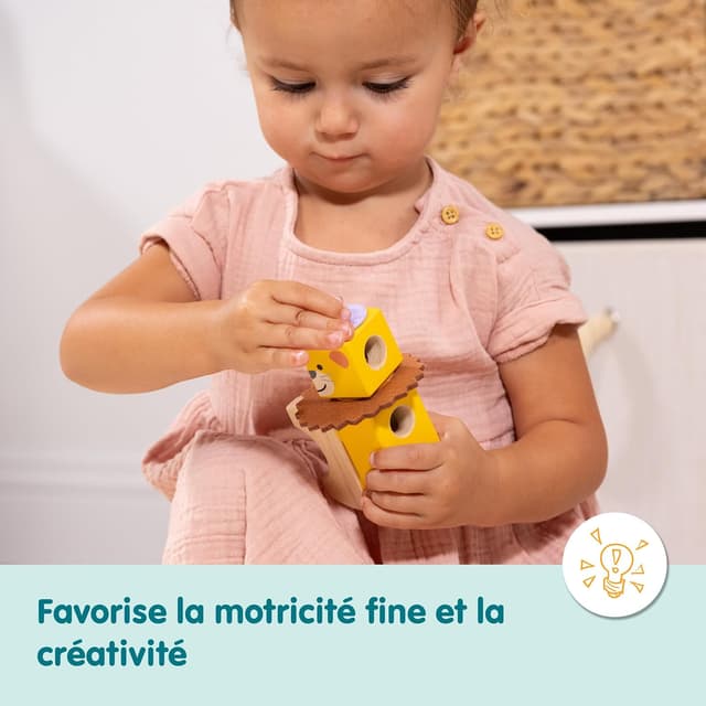 Detalle de Melissa & Doug Blockables Animaux de la savane – Puzzle Montessori en bois, 34 pièces (2 ans et +, matériaux FSC)