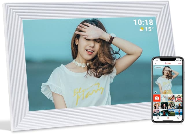 Detalle de Golony WLAN Digitaler Bilderrahmen Frameo 10,1 Zoll (1280×800) IPS-Touch, 16 GB – weiß