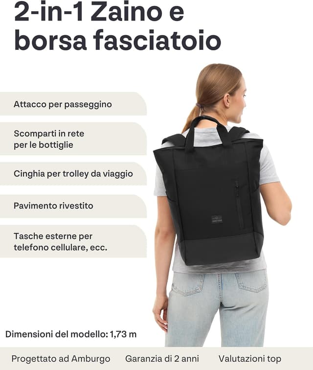 Detalle 2 de Johnny Urban Zaino Fasciatoio Neonato Blair con borsa passeggino, volume 16 litri, idrorepellente
