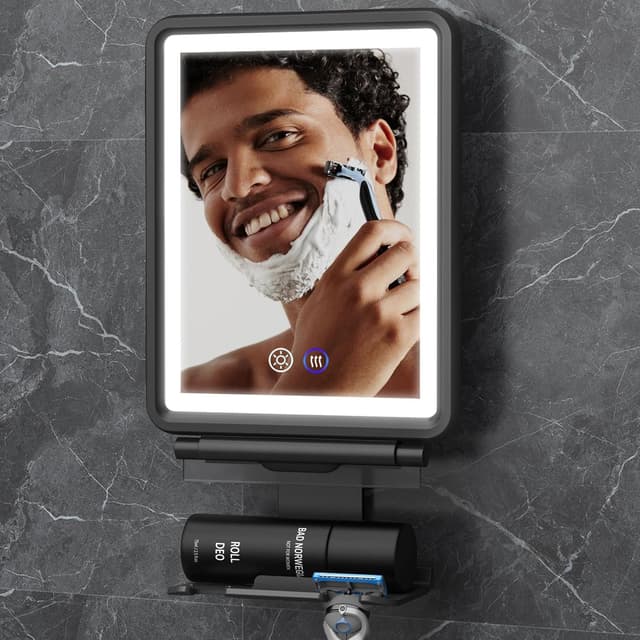 Detalle de Heated Fogless Shower Mirror for Shaving with Razor Holder, Rechargeable Anti-Fog Mirror and Stepless Dimmable Lights