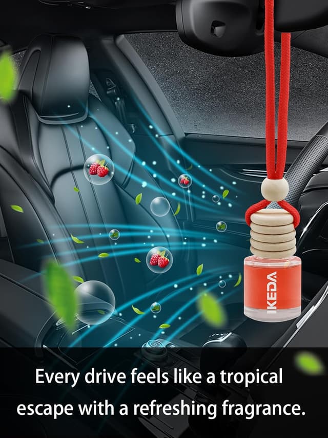 Detalle de Ikeda Auto-Lufterfrischer für Männer und Frauen (45+ Tage), 10 ml – hängender Lufterfrischer mit Clip für Auto und Zuhause, Beere