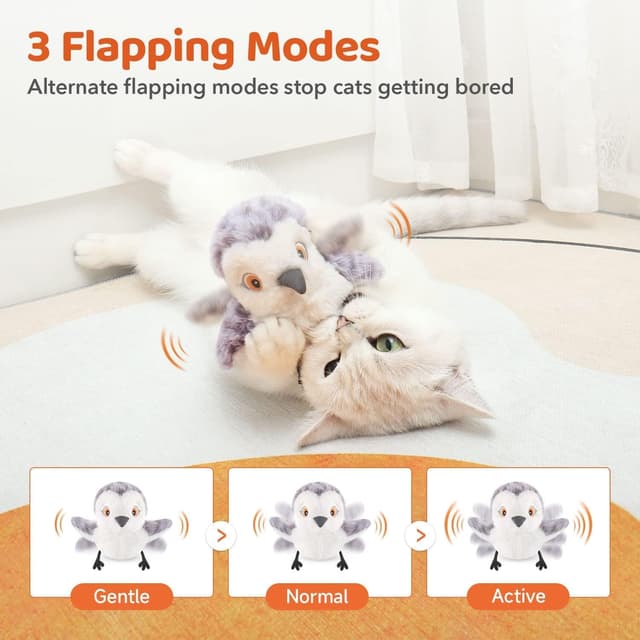Detalle de Potaroma Flapping Bird interactive cat toy with lifelike sandpiper chirp (rechargeable, touch-activated) – 10cm
