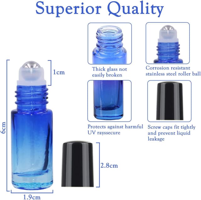 Detalle 2 de JamHooDirect 10Pcs 5ml Essential Oil Roll On Bottles