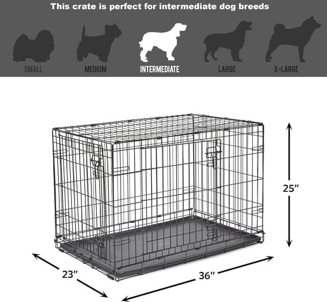 Thumbnail 6 de New World Double Door Folding Metal Dog Crate (91 cm) with Leak-Proof Pan