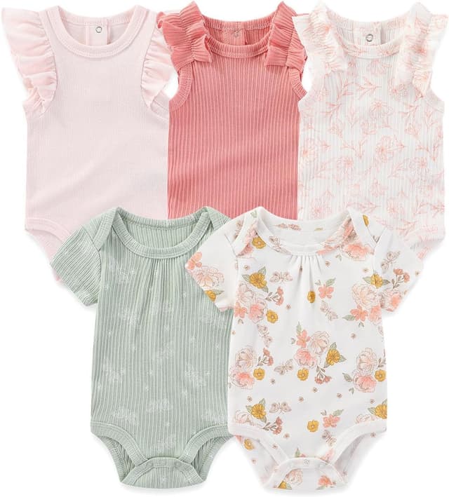 Detalle de MAMIMAKA Newborn cotton short-sleeve bodysuits 5-pack