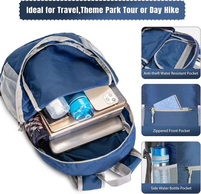 Detalle de ZOMAKE Lightweight Foldable Backpack (20L) – packable foldaway rucksack for travel, hiking and daily carry