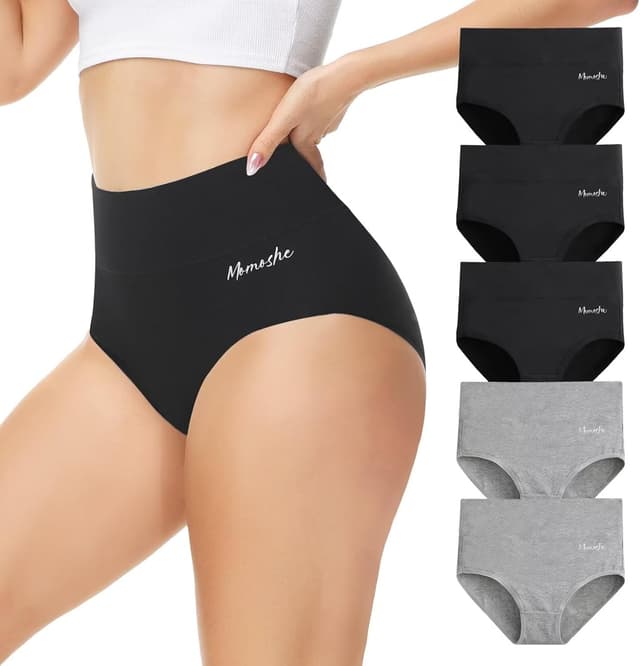 Detalle de Momoshe Damen Unterhosen im 5er Pack aus Baumwolle – High Waist, Stretch & atmungsaktiv