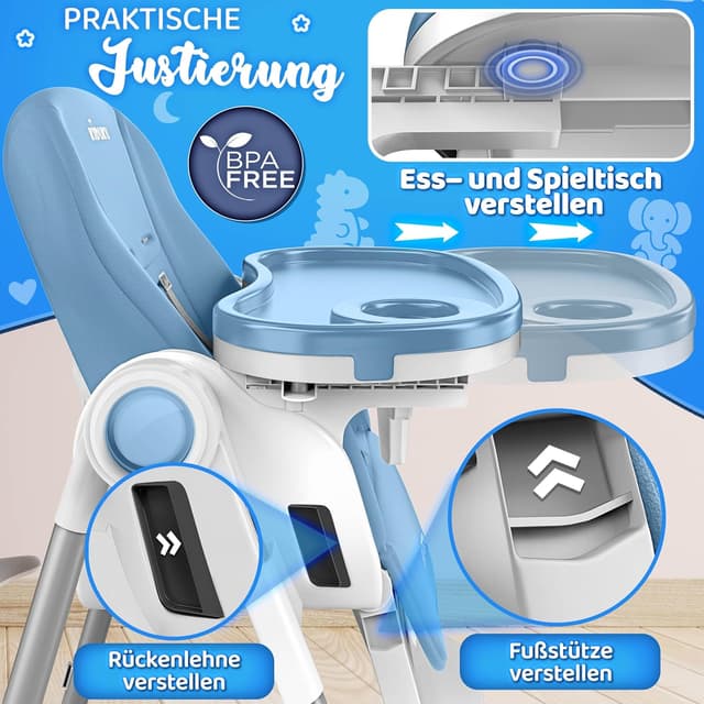 Detalle 2 de KIDUKU Hochstuhl Baby 3in1 klappbar mit Liegefunktion, Neugeborenenaufsatz und Spielbogen (0–36 Monate)