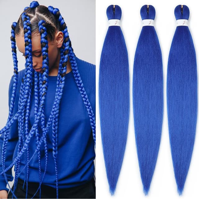 Detalle de YDDM vorgedehntes Flechthaar für Jumbo/Box Braids – 20 Zoll, 3 Packs, Kunsthaar in Blau