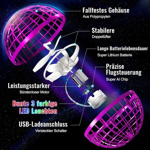Detalle 2 de Fliegender Ball mit LED für Kinder 6+