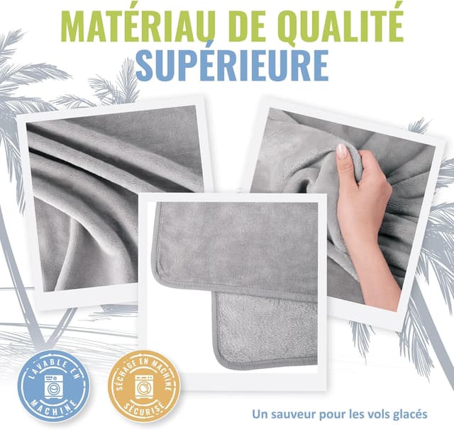 Detalle de BOACAY Couverture de voyage douce et chaude 2-en-1 (oreiller compact, manchon bagage, clip sac à dos) 100 x 160 cm