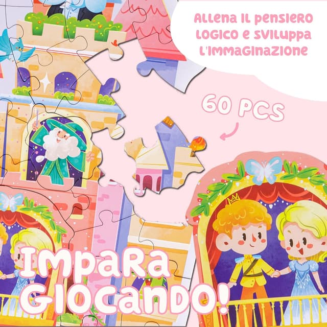 Detalle de Baroni Toys Puzzle sagomato Castello dei Sogni da 60 pezzi per bambini 3+ (51,5x35 cm)