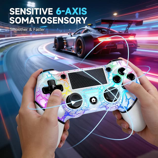 Detalle 2 de AceGamer 2-Pack Wireless PS4 Controller (Hall Effect Joysticks, Back Buttons, RGB, Turbo, 3.5mm Audio Jack)