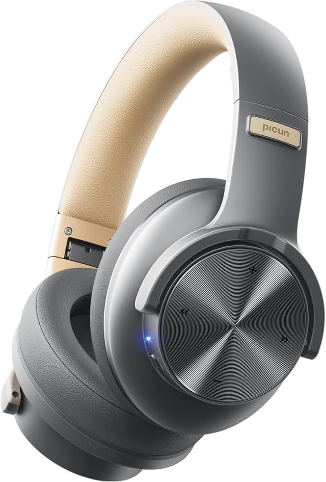 Detalle de Picun B8 Bluetooth-Kopfhörer (Over-Ear) – kabellos, 120H Spielzeit, niedrige Latenz, 3 EQ-Modi (Grau & Gold)