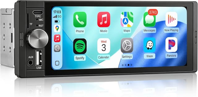 Detalle de AINAVI 6.36-Inch Single-DIN Touchscreen Car Stereo with Wireless CarPlay & Android Auto