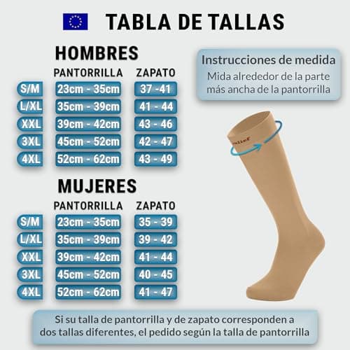 Detalle 1 de 360 Relief medias de compresión 15–20 mmHg (1 par) para mujer y hombre, talla S/M beige con bolsa de malla