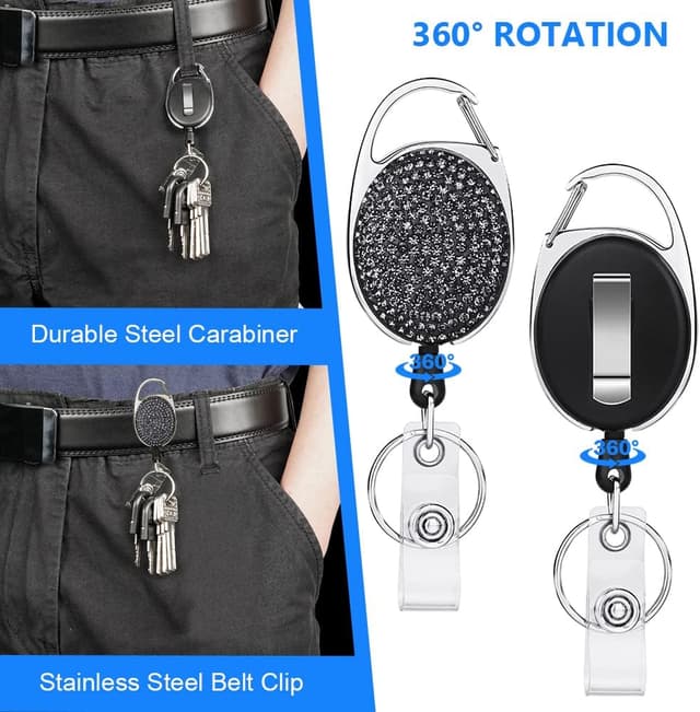 Detalle de Vicloon Porte-badge enrouleur rétractable (2 pièces) pour clés et badges, cordon nylon jusqu’à 60 cm