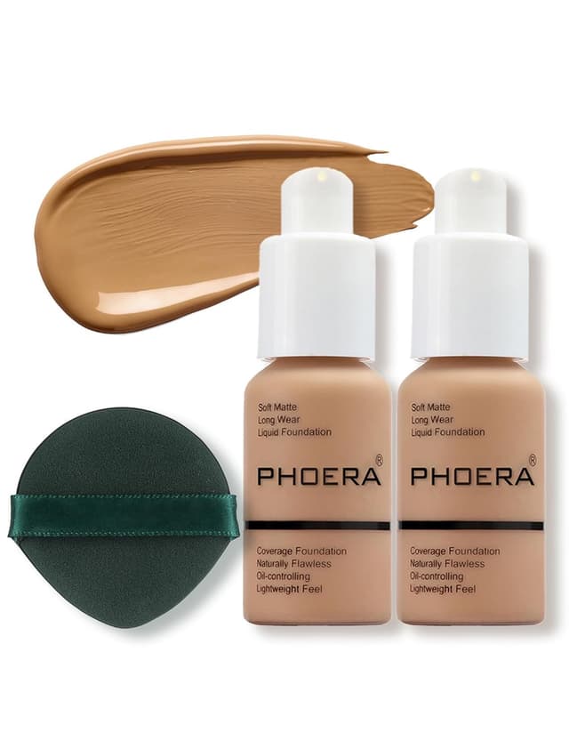 Detalle de Anglicolor PHOERA Foundation – Full Coverage Matte Foundation & Concealer (24h, Oil Control) mit Concealer Foundation, 2×105
